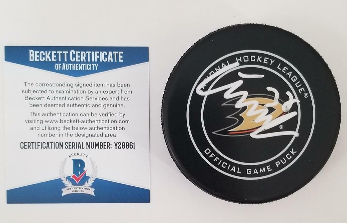 Isac Lundestrom signed Anaheim Ducks Official Game Puck Autograph ~ BAS COA