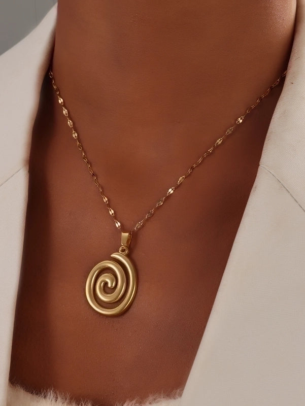 Vintage Style Circle Solid Color Mosquito Coil Stainless Steel Plating Hollow Out Pendant Necklace2