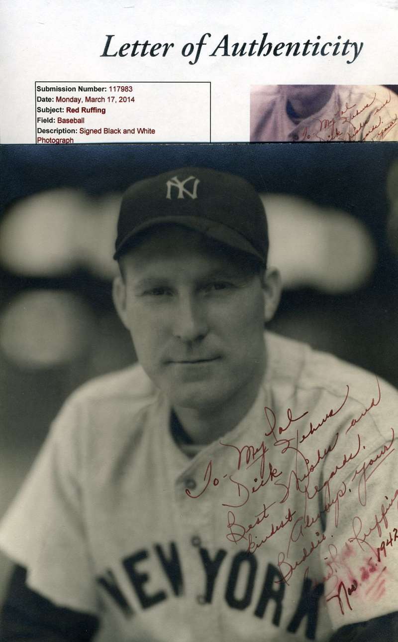 Red Ruffing Jsa Coa Autograph 1942 8x10 Photo Poster painting Hand Signed Authentic