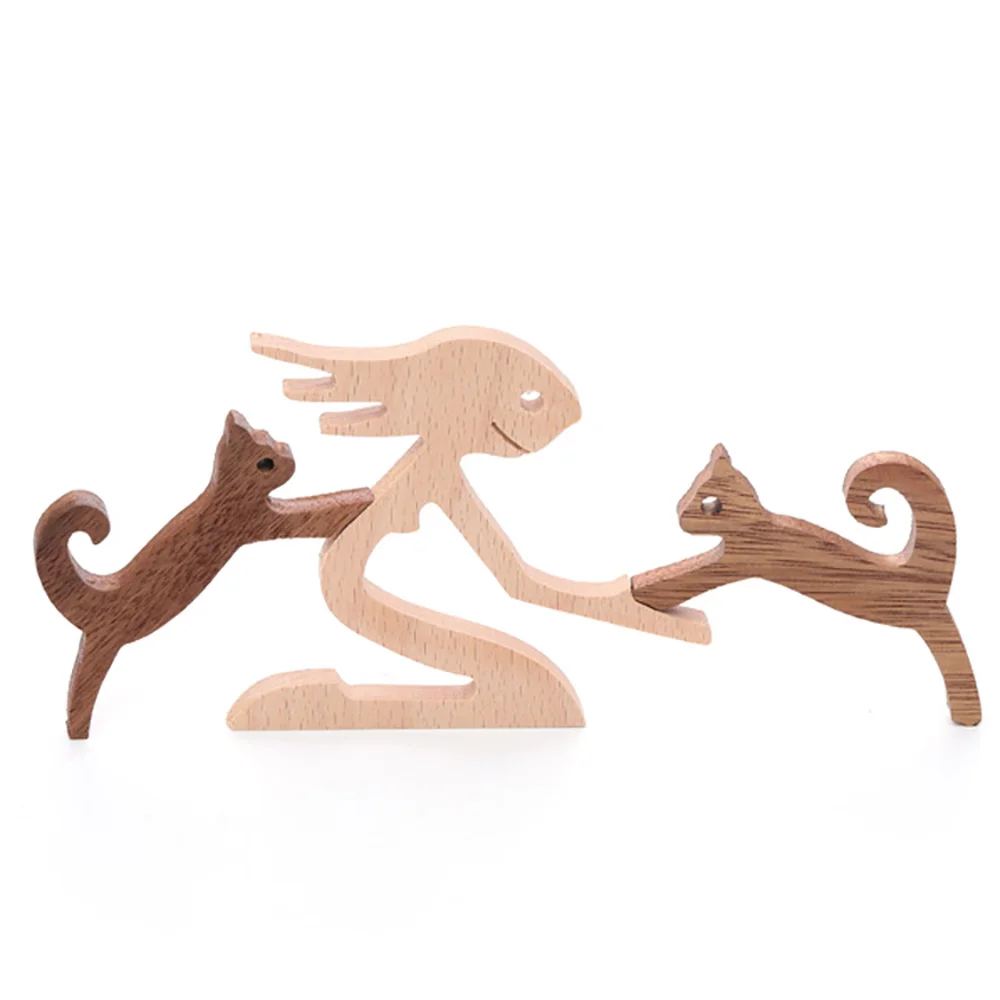 Purexcellent&trade; New creative simple girl doll and animal cat home table carving ornaments