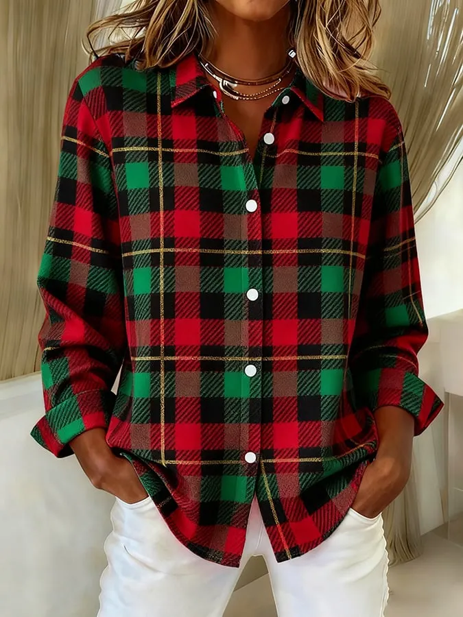 Women's casual Christmas plaid shirt 