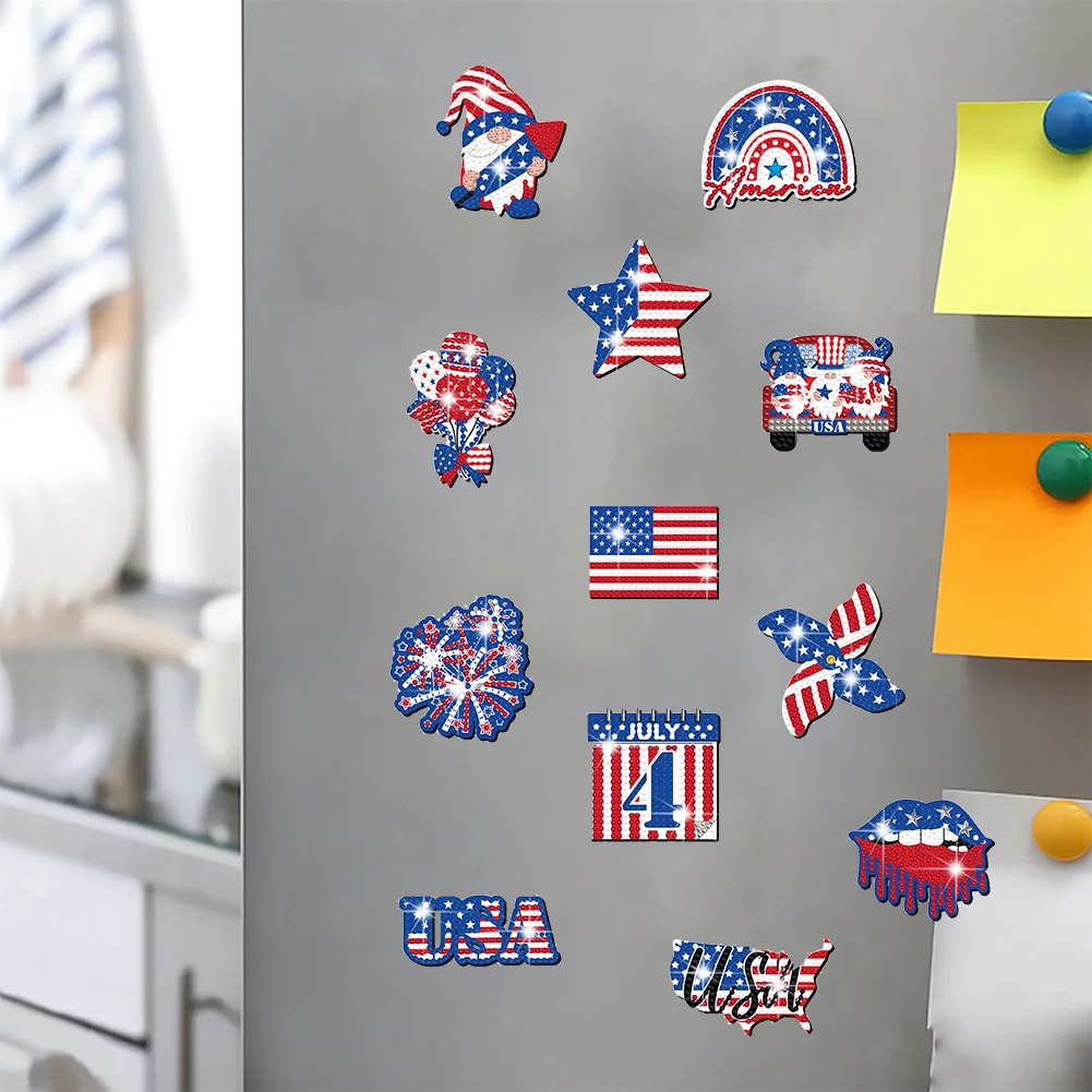 12pcs American Flag Diamond Painting Refrigerator Magnets Diamond Art Kits
