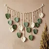 (Finished Product)Macrame Wall Hanging Macrame Leaves Tapestry Wall Hanging Decoration Boho Leaf Feather Tassel Garland Tapestry for Bedroom Living Room Nursery Decor