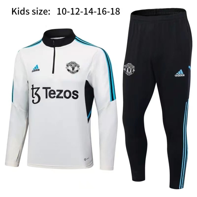 23-24 Kids Manchester United Half Zipper Long Sleeved White Training Suit