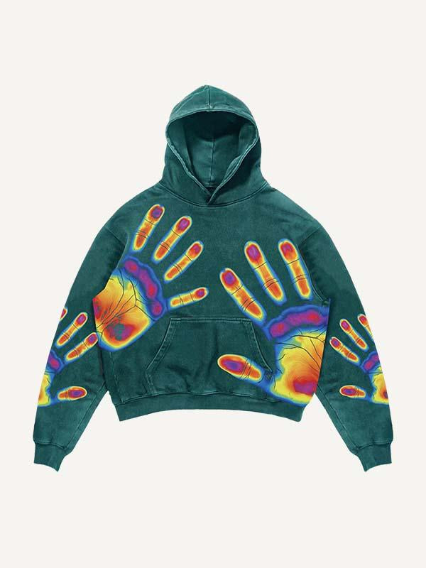 Palm Print Slant Pockets Hoodie
