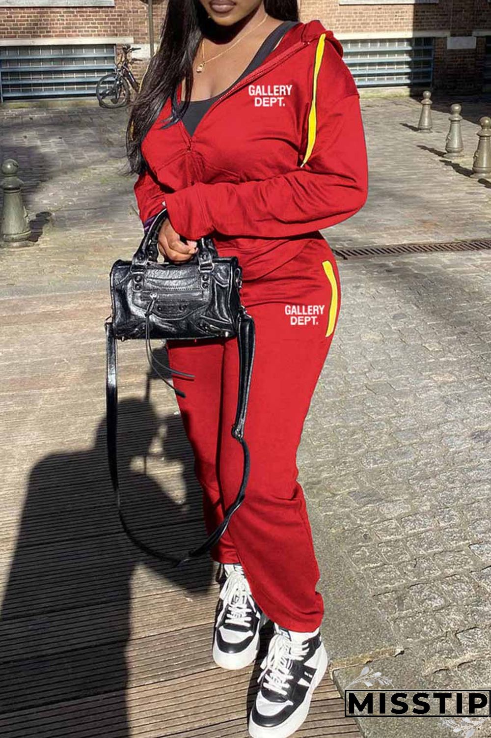 Black Casual Print Letter Hooded Collar Long Sleeve Two Pieces