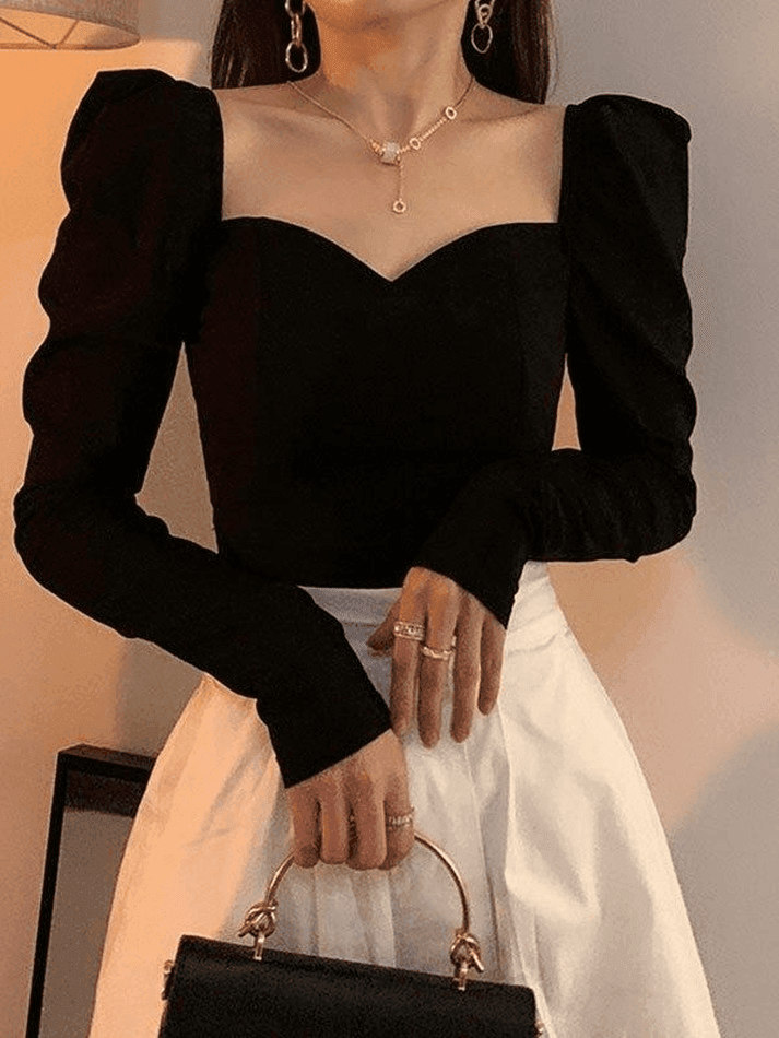 Brownm Ruched Puff Sleeve Blouse