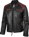 🛒Jaquetas masculinas de couro leg&iacute;timo de cordeiro da fjackets - jaqueta de couro acolchoada estilo motociclista (Cafe Racer), com z&iacute;per.
