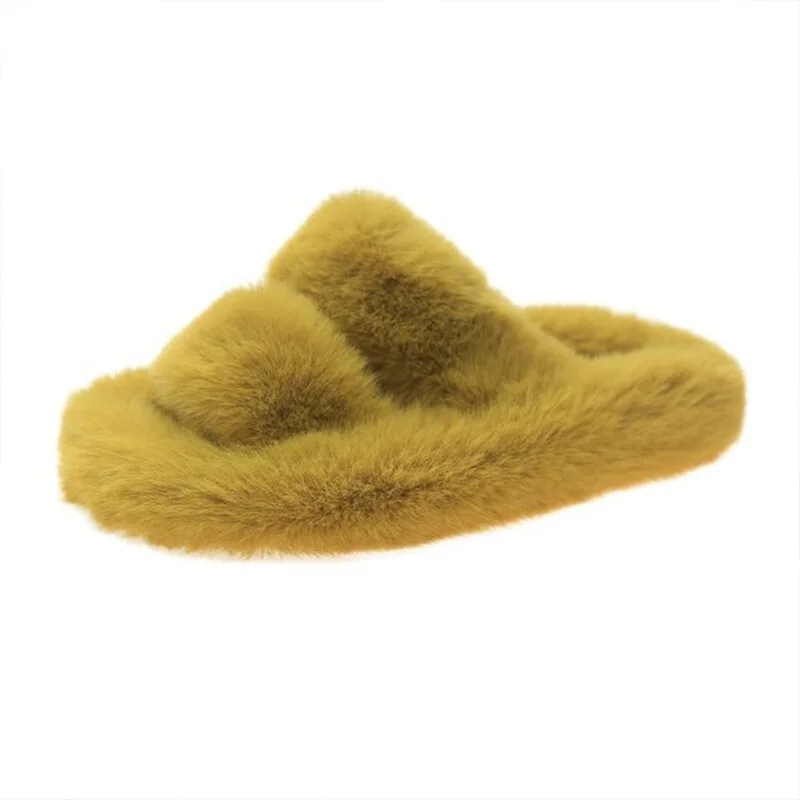 Winter Women Slippers Faux Fur Home Cozy Furry Slides Comfortable Open Toe Designer Fluffy Black Plush Warm House Women Shoes
