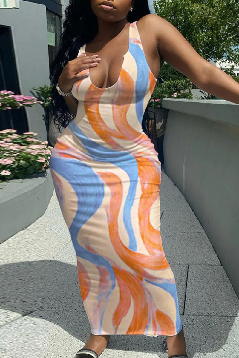 Sexy Print Split Joint Spaghetti Strap A Line Dresses
