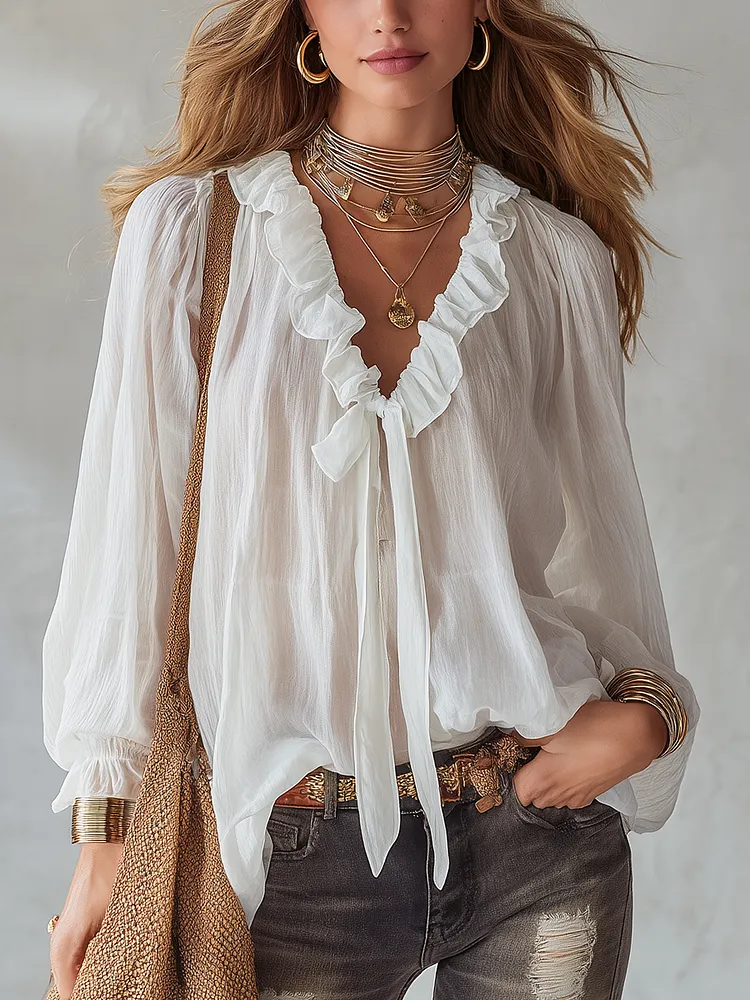 Ethereal Ruffled Chiffon Blouse