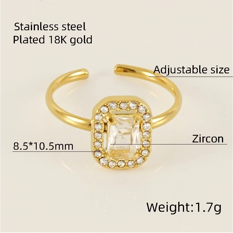 Titanium Steel Minimalist Classic Style Inlay Water Droplets Heart Shape Rhombus Zircon Rings