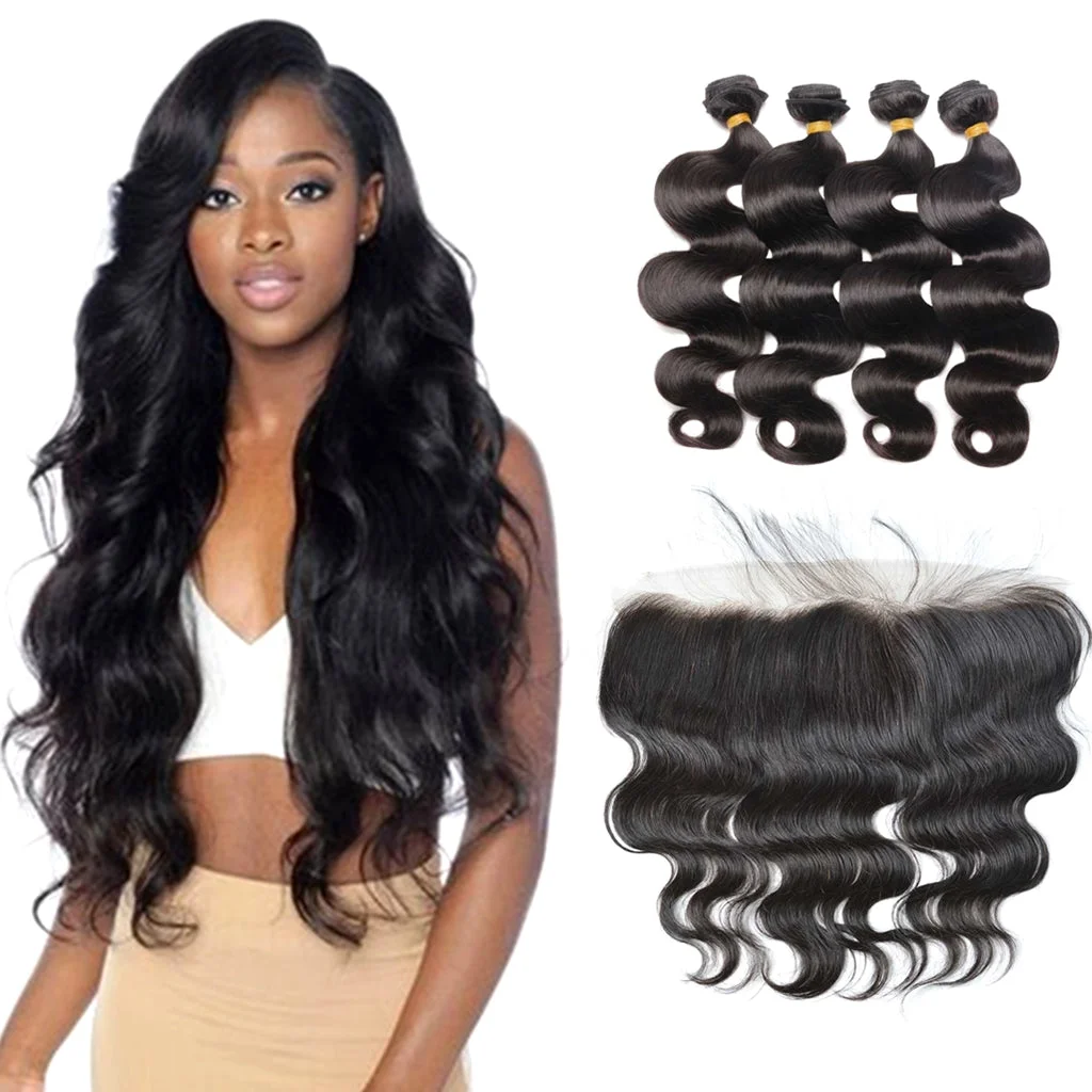 12A 3PCS + 13X4/13X6 Transparent Lace Frontal Body Wave 3 Bundles With Transparent Lace Frontal