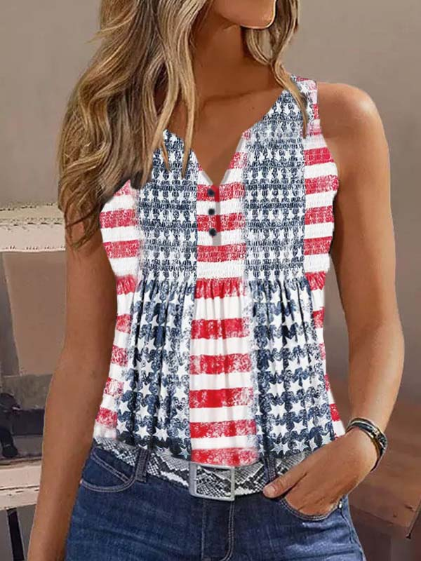 Women’s Striped Star Print Casual Tank Top