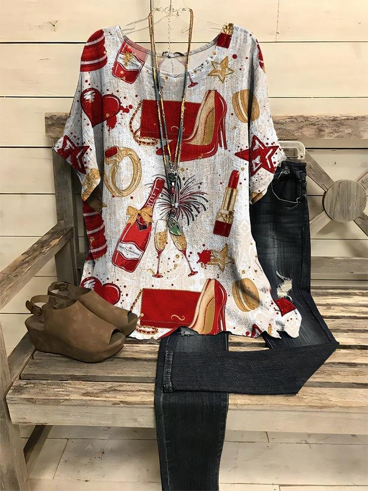 Women's Art Printed Casual Half Sleeved Top