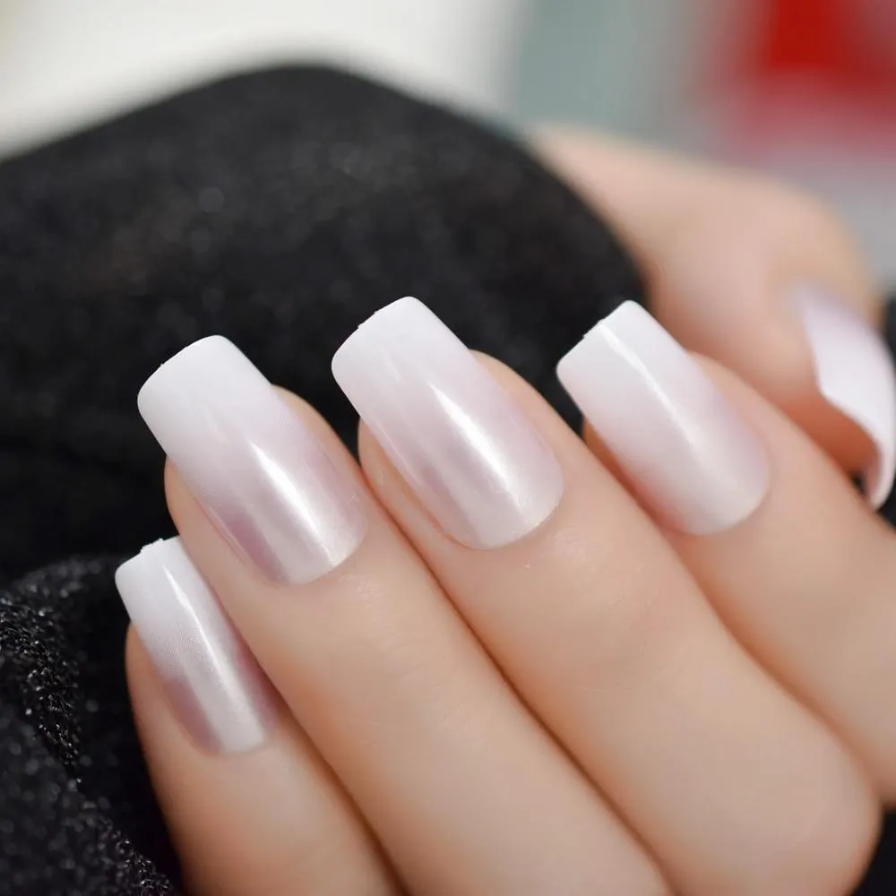 Pink Nude White French Fake Nails Squoval Square UV Gel False Press on Nails for Girl Full Cover Wear Finger Nail Art Tips 1123-Nail Inspo
