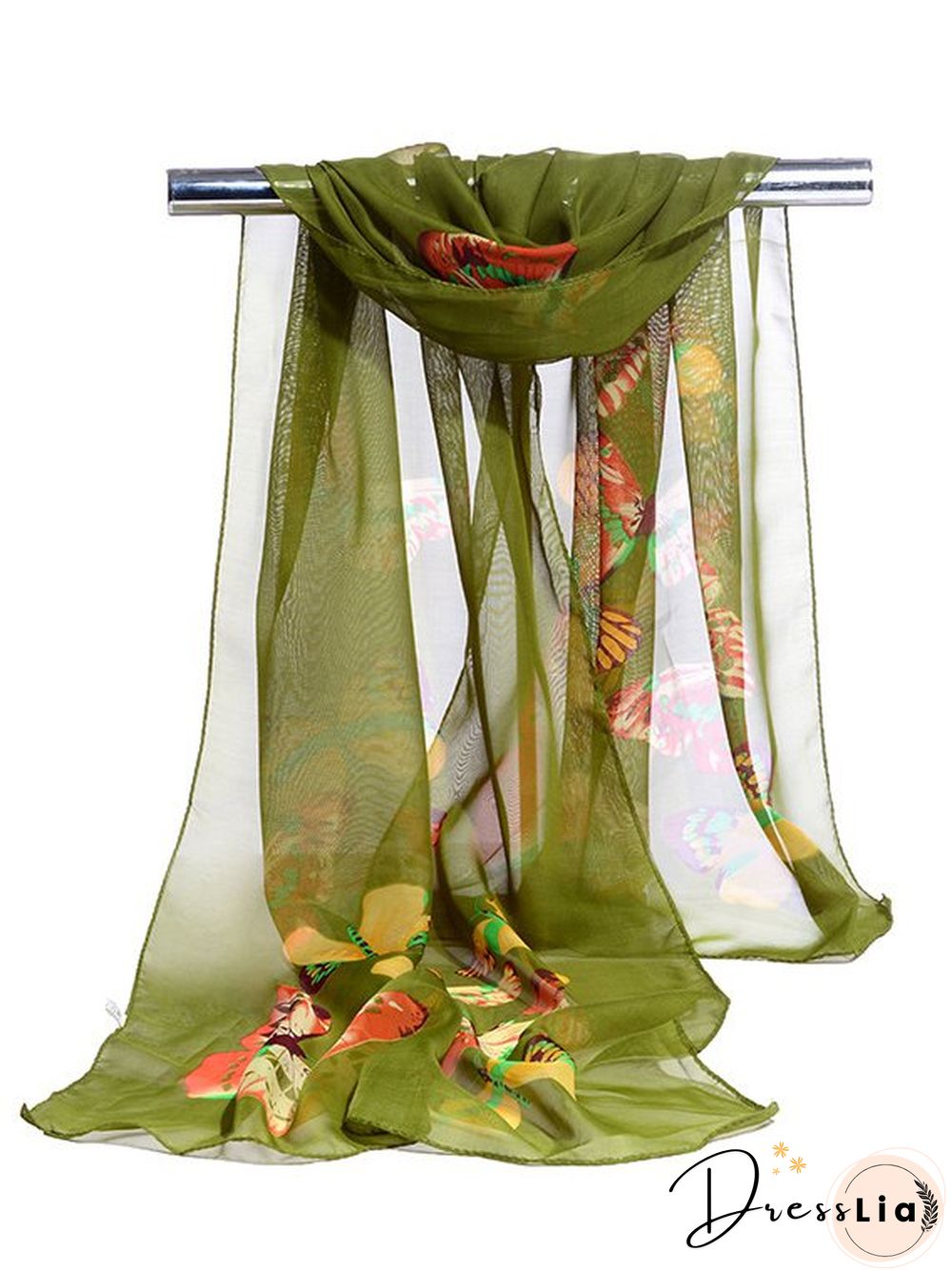 Boho Butterfly Print Long Silk Scarf Bali Holiday Scarf