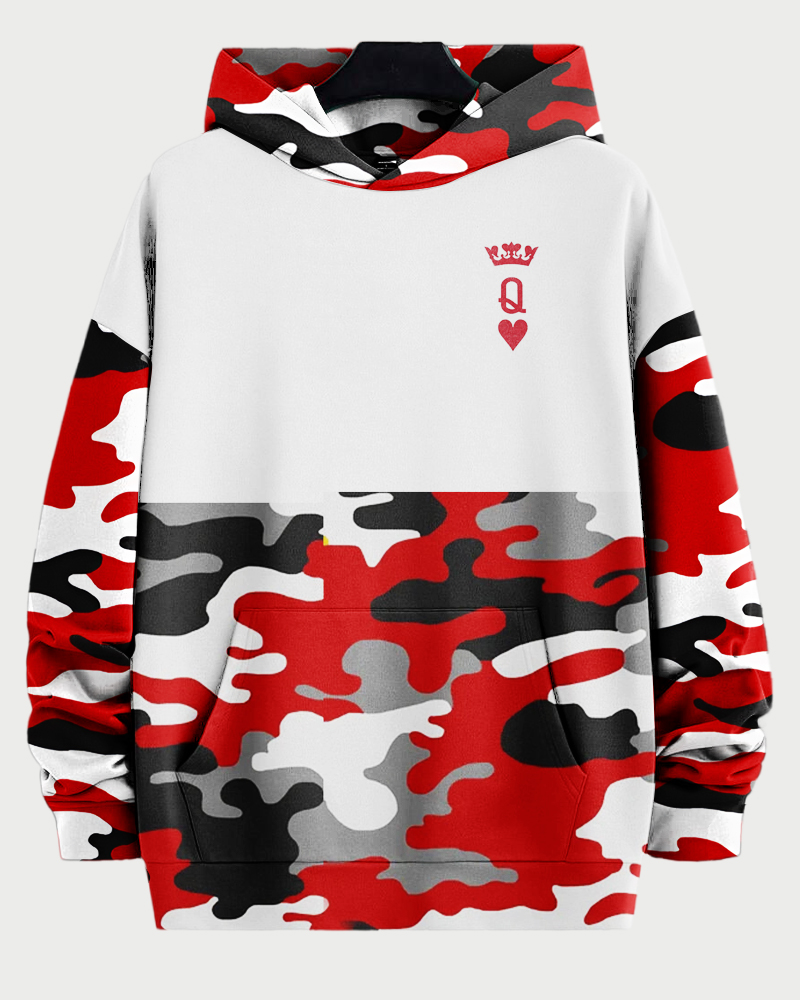 Couple Plus Size Camouflage Playing Cards Print Hoodie Set