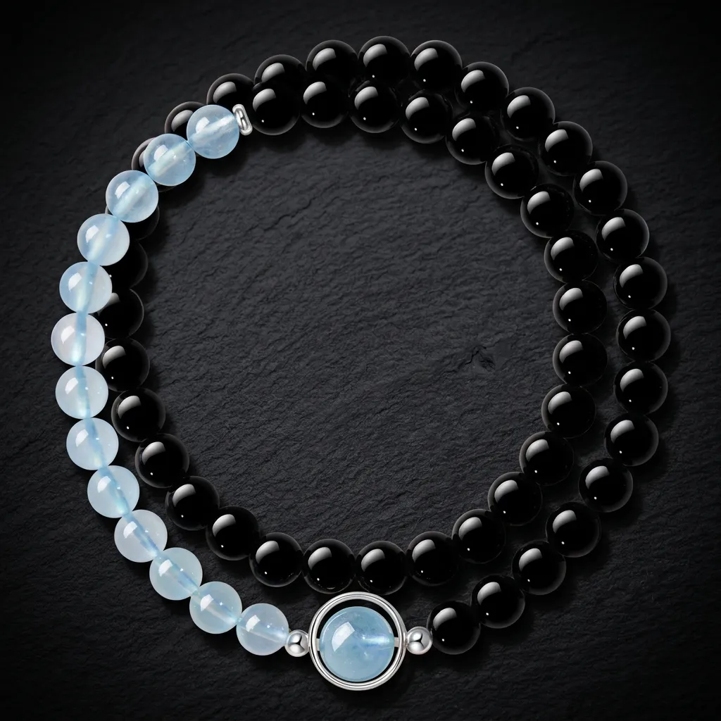 JiStones Serene Balance: Natural Obsidian & Aquamarine Double-Layer Crystal Bracelet Double-Layer / 6mm / Celestial Orbit Bead