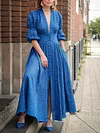 Crochet Plunging Puff Sleeves Maxi Dress
