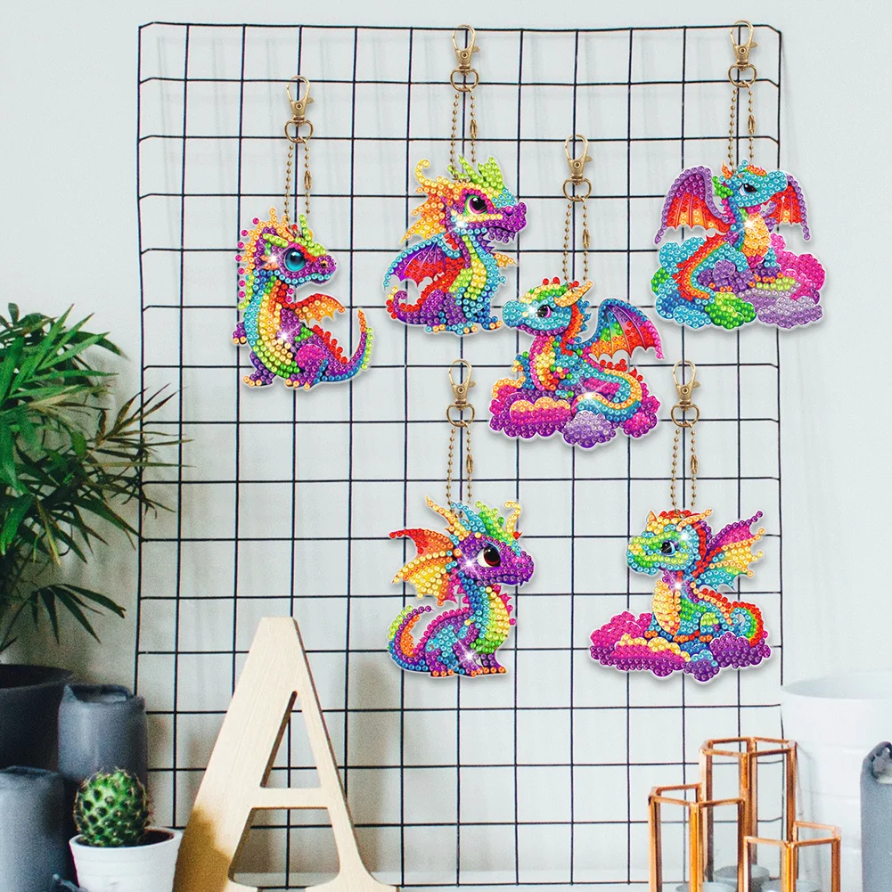 6pcs Pterosaur Diamond Art Keychains Handmade DIY Christmas Decoration Gift(Double Side)