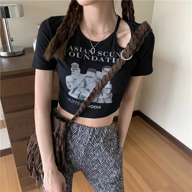 Brownm Brownm Short-Sleeved T-Shirt Female Summer 2024 New Retro Slim Heart Machine Hollow-Out Hot Girl Ins Trendy Top