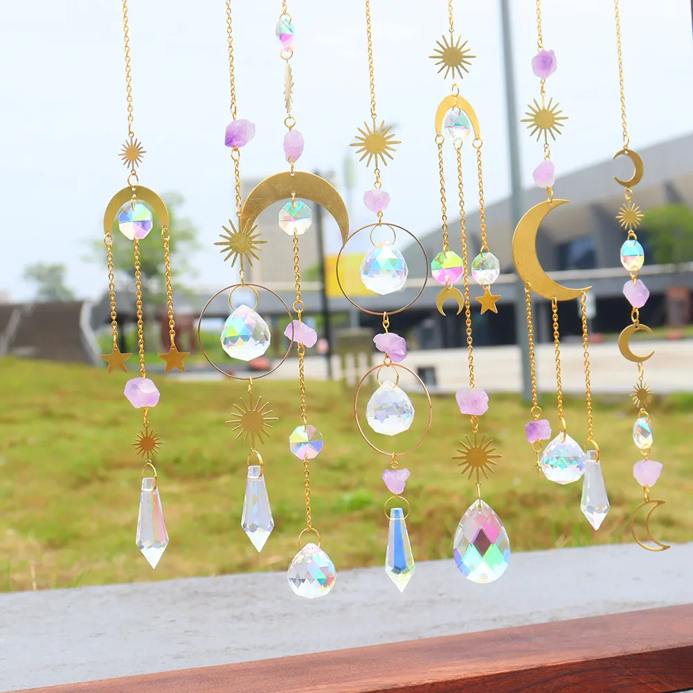 Crystal Wind Chime Star Moon Prism Hanging Pendant Home Garden Decorations