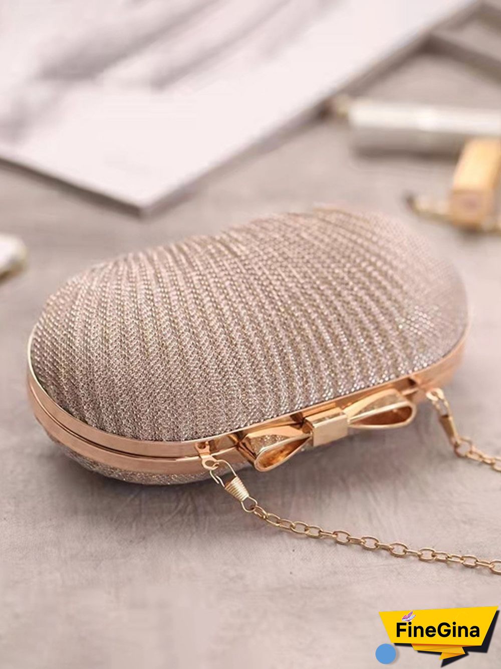 Pleated Butterfly Goose Egg Dinner Bag Oval Clutch Party Party Dress Chain Bag