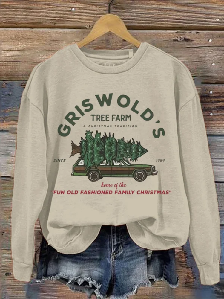 VChics Women's Vintage Griswold Christmas Printed Round Neck Long Sleeve Sweatshirt