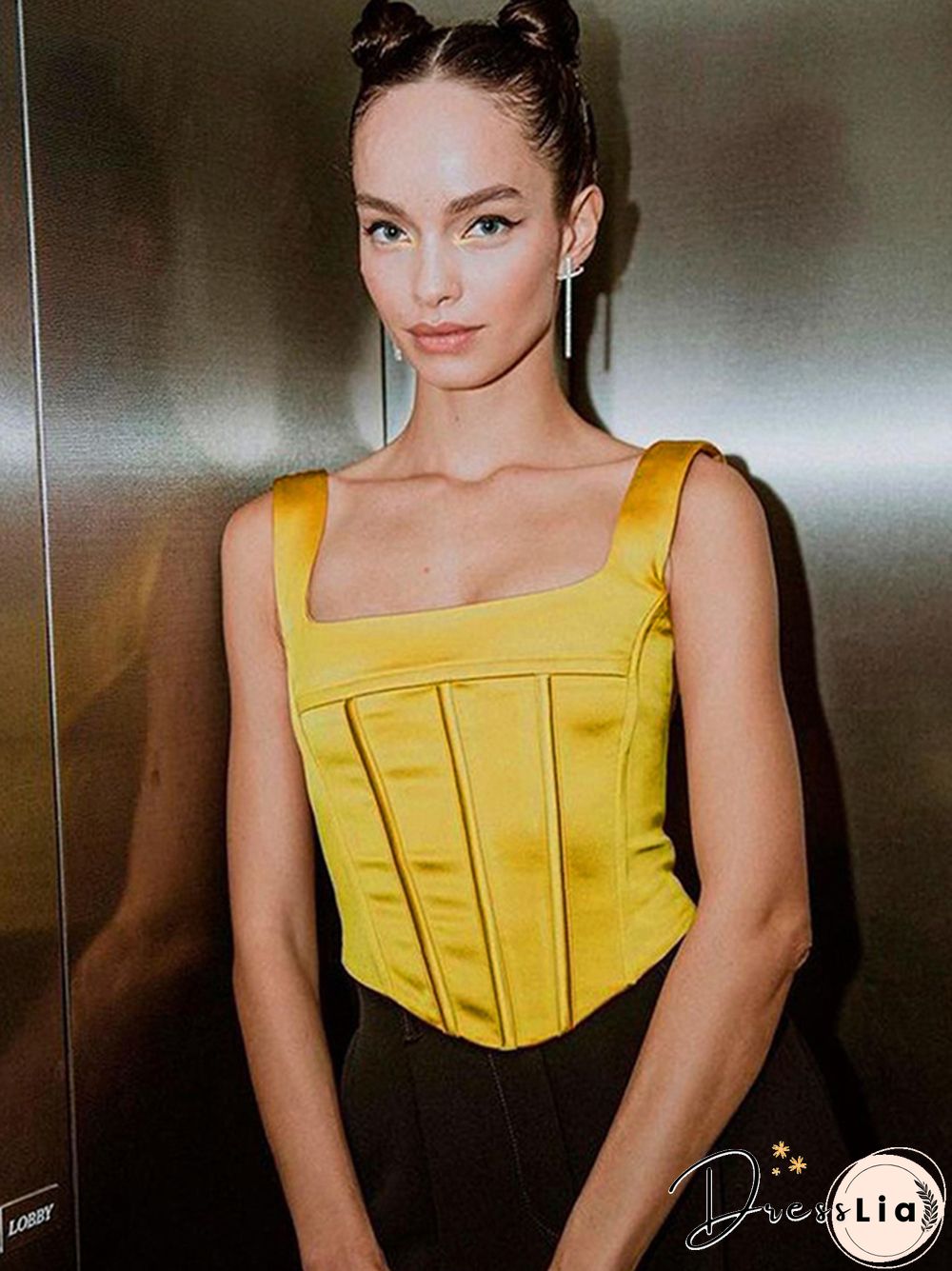 Corset Top Satin Top Y2K Tank Top Square Collar Crop Top Summer Sleeveless Backless Camis Club Sexy Outfits Streetwear Clothes