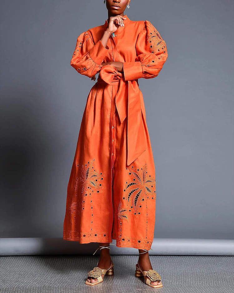 Women's Long Sleeve Bowknot Hollow Dress