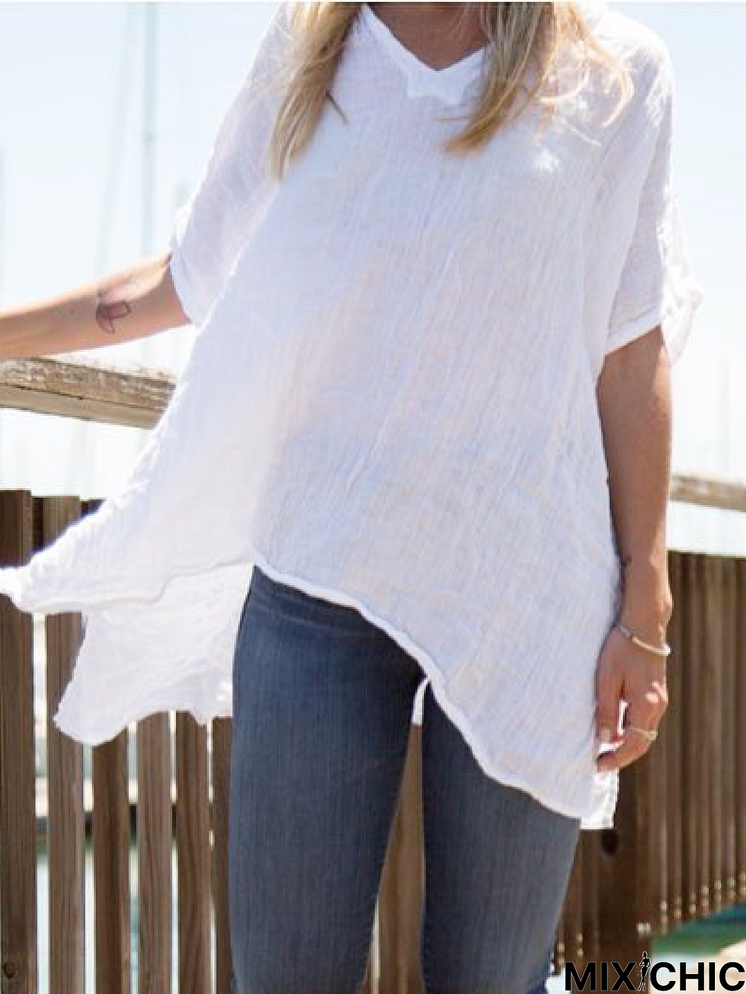 Casual Plus Size Short Sleeve Linen Blouse Shirts Tops