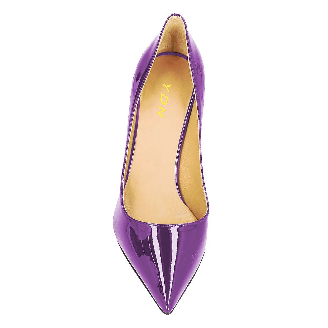 Dark purple Patent Leather Pointed Toe Classy Pumps with Flared Heel