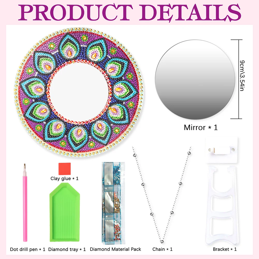 DIY Compact Mirror Paint by Number Kits Hanging Flower Home Decor