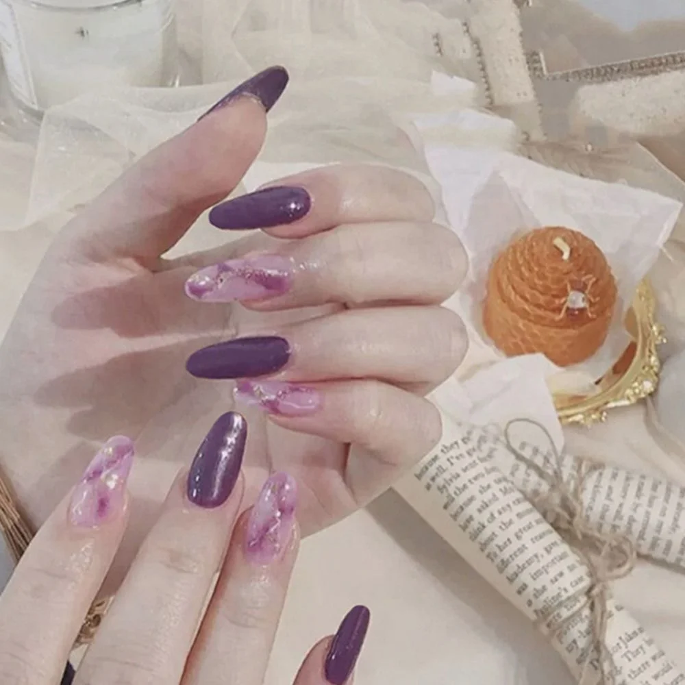 24PCS/Box Artificial Nails With Glue Milky White Pink Gradients Long Ballet Nail Stick Fake Nail Tips Full Cover Acrylic 2021-Nail Inspo