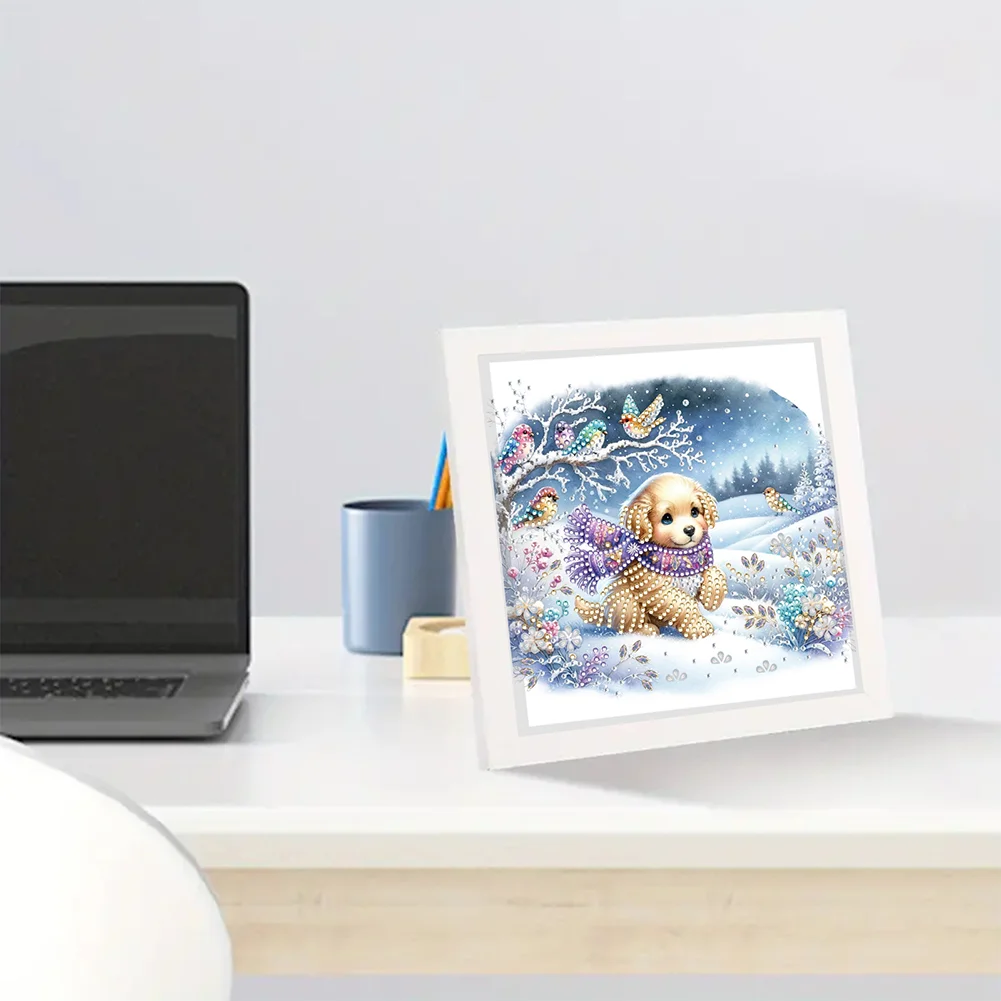 5D DIY Partial Special Shaped Drill Diamond Painting Kit Christmas Dog Decor(19.2*19.2cm)【With Frame】
