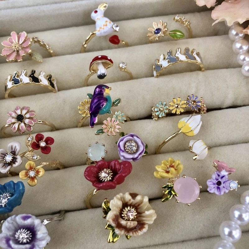 Copper Inlay Flower Pearl Rings