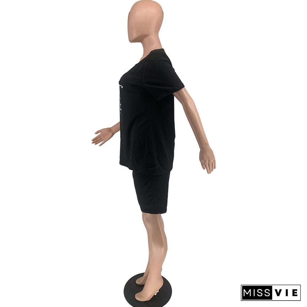 Letter Short Sleeve T Shirts and Shorts 2 Piece Outfits