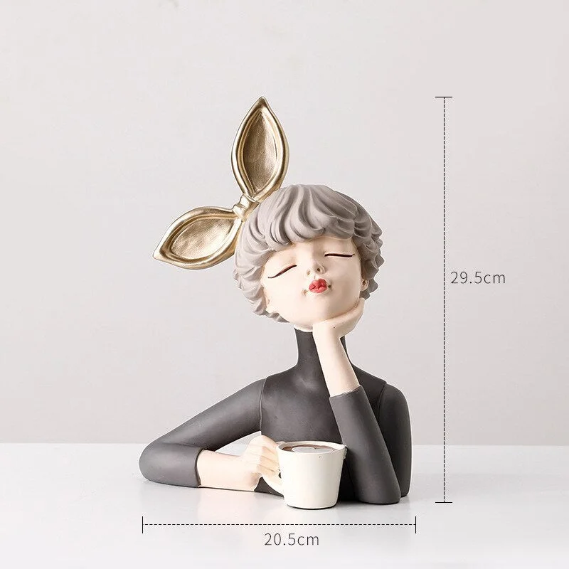 Moden Girl Sculpture Resin Art Statue Fairy Fashion Nordic Home Decoration Tabletop Figurines Gifts Bedroom Decor Accessories