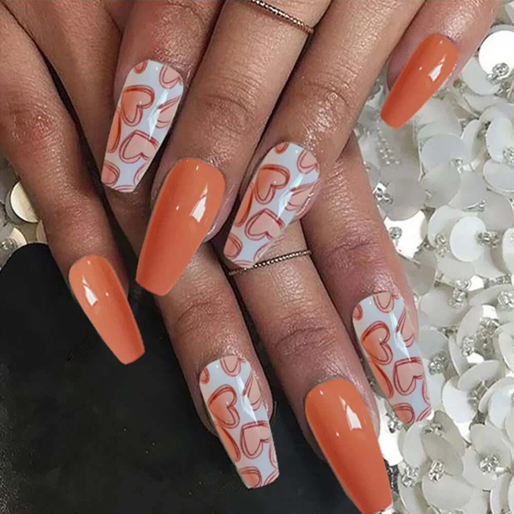 24pcs/Box Marble Line Long Coffin False Nails Ballerina Manicure Tool Press On Nails Full Cover Nail Tips Artificial Detachable-Nail Inspo