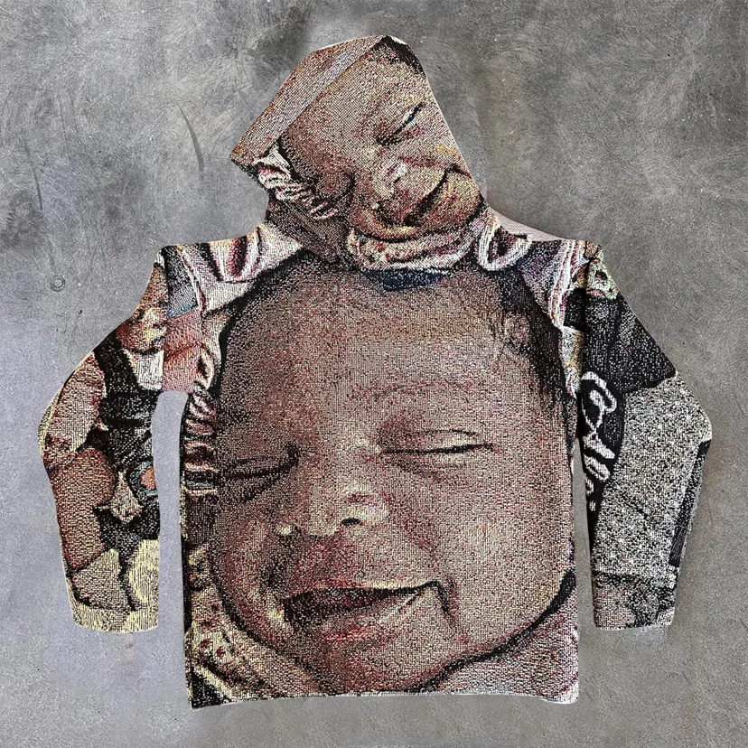 Trendy Personalized Vintage Baby Casual Street Tapestry Knit Hooded Sweater