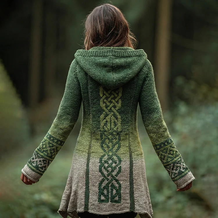 Vintage Celtic Knot Ombre Print Warm Hooded Cardigan