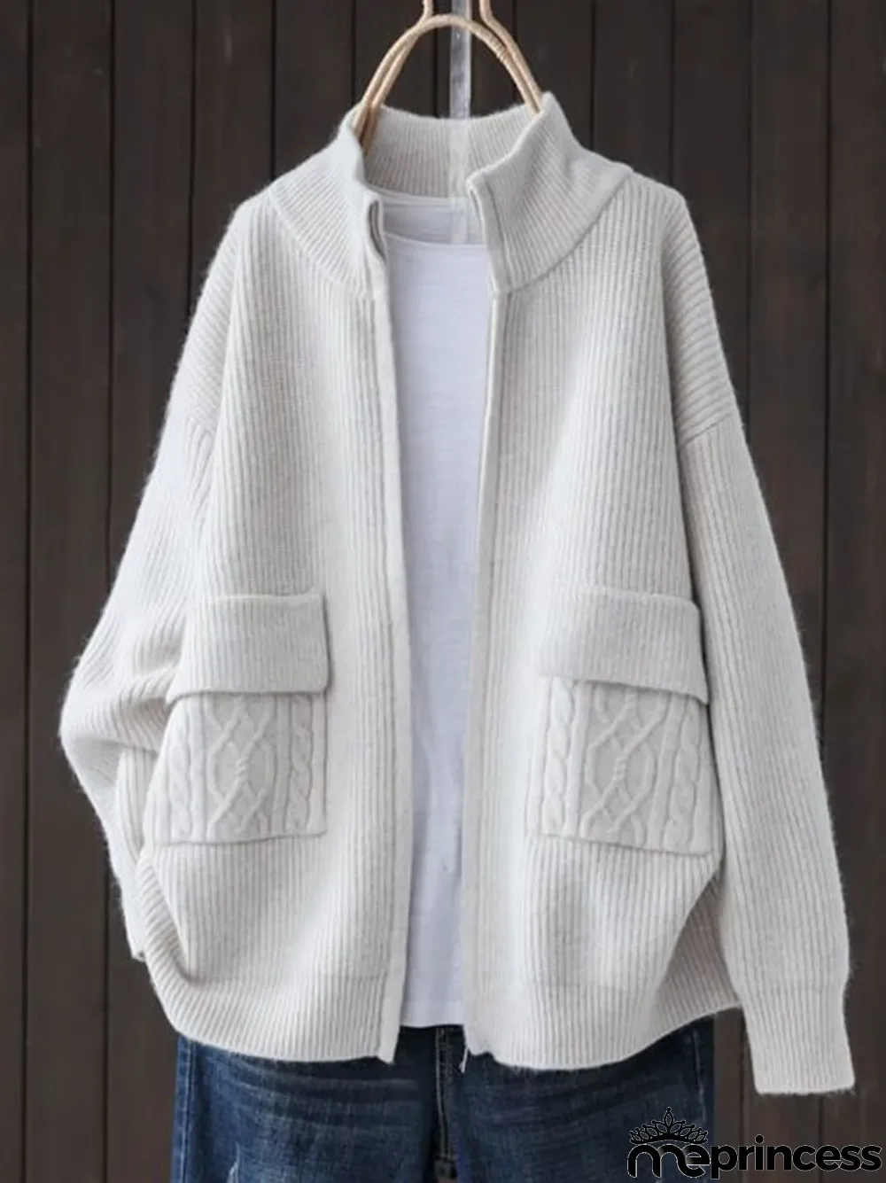 Women's Retro Literary Loose Casual Zipper Cardigan Sweater