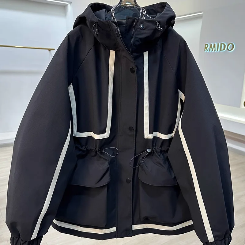 Toloer European Goods High-End Ribbon Splicing Color Storm Coat Female 2024 New Casual Loose Show Thin Short Windbreaker-Outfit Ideas