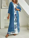 Women Floral Summer Casual Jersey Standard Long sleeve Loose Long Coat With Skirt Two Piece Set