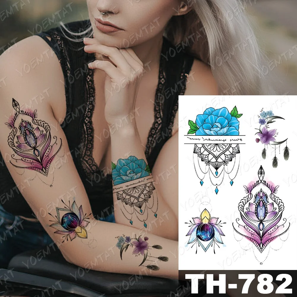 Sdrawing Temporary Tattoo Stickers Wolf Tiger Leopard Lion Moon Feather Star Flash Tattoos Female Back Body Art Fake Tatoo