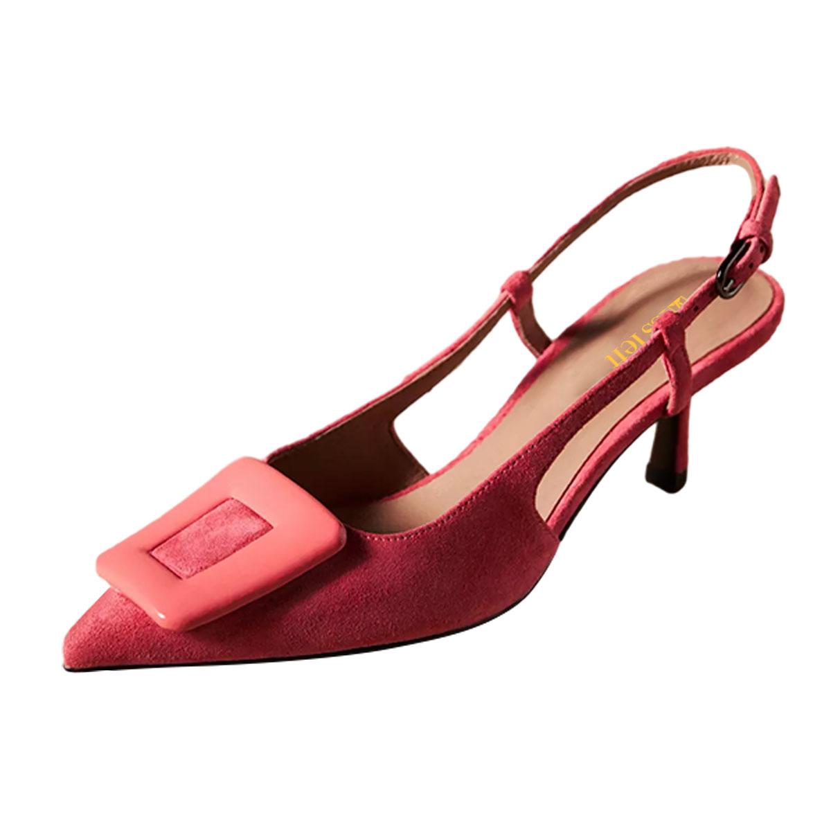 Deep Pink Buckle Pointed Toe Slingback Shoes with Stiletto Heel Nicepairs