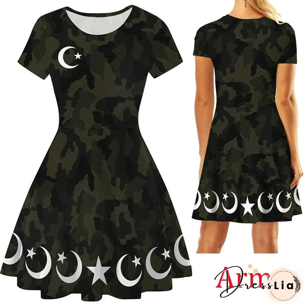 Christmas Deer Elk Snowman Print Short Sleeve Dress Xmas Santa Claus Women Dress
