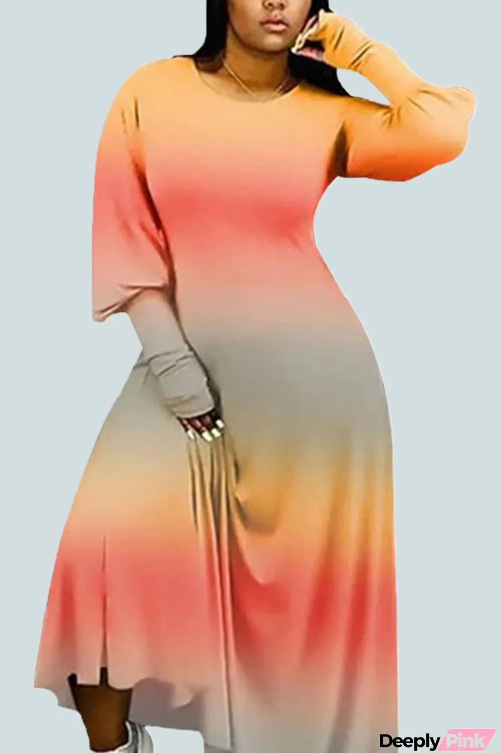 Orange Sexy Milk Fiber Print Tie-dye O Neck Plus Size