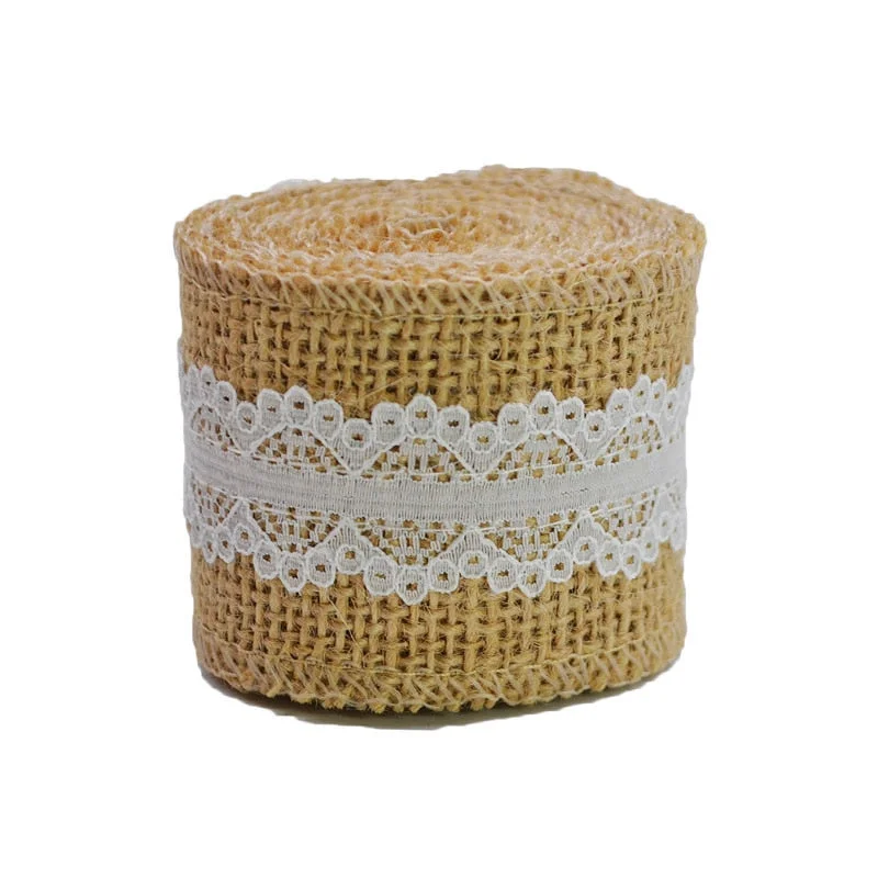 2M 5cm Natural Jute Burlap Ribbon Rustic Wedding Decoration Lace Hessian Vintage Wedding Party Table Decor Christmas Supplies